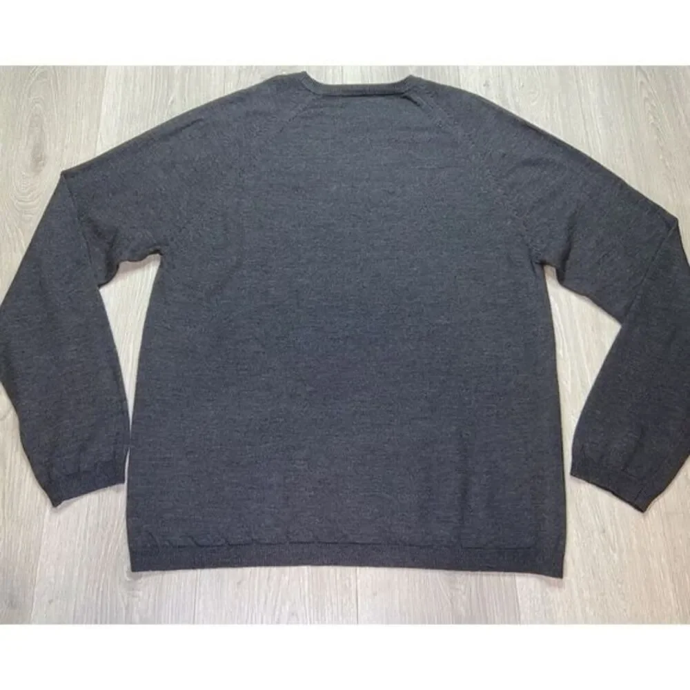 Banana Republic Sweater Men XL Gray Fine Merino Wool V Neck Italian Classic Golf